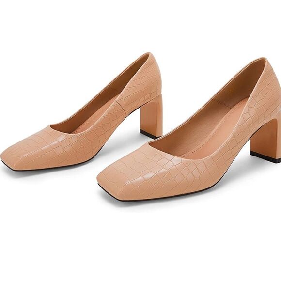 Rilista Square Toe Heels Chunky Low Block Heel Slip-on Party Office Dress Pumps - Picture 9 of 12